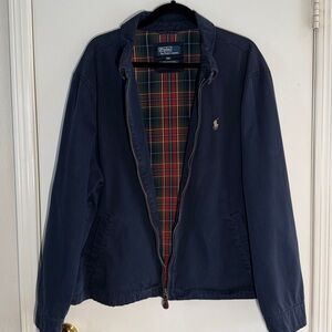 Polo Ralph Lauren Vintage Navy Blue Classic Bomber Harrington Jacket 100% Cotton